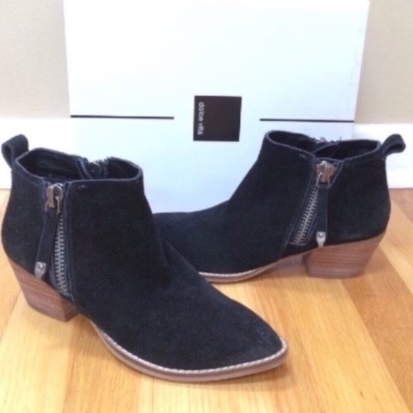 DOLCE VITA 'Saira' Black Suede Pointy Toe Dual Zipper Ankle Boots Size 5.5 - Picture 1 of 8